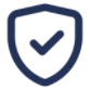 A dark blue shield icon with a checkmark in the center, symbolizing security or protection.