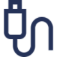 Simple icon of a USB cable with one end showing a rectangular connector and the cable curving downward.